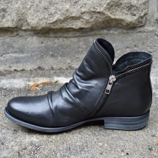 Delia | Botines de Piel con Cremallera Mujer Tacón Plano