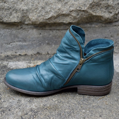 Delia | Botines de Piel con Cremallera Mujer Tacón Plano