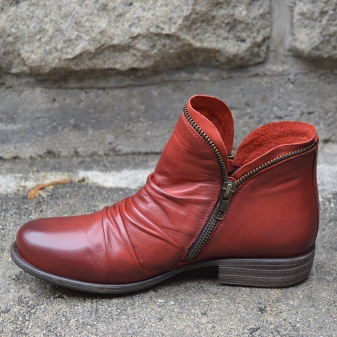 Delia | Botines de Piel con Cremallera Mujer Tacón Plano