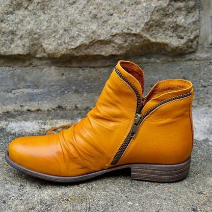 Delia | Botines de Piel con Cremallera Mujer Tacón Plano