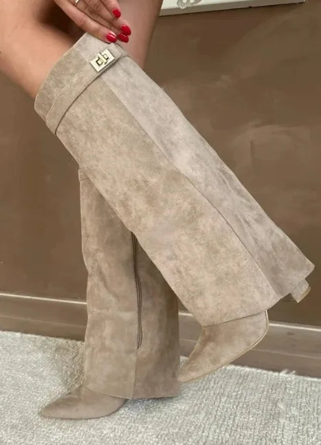 Elvira | Botas Altas de Ante Mujer Caña Alta Hebilla