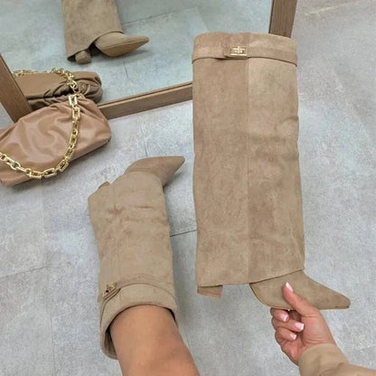 Elvira | Botas Altas de Ante Mujer Caña Alta Hebilla