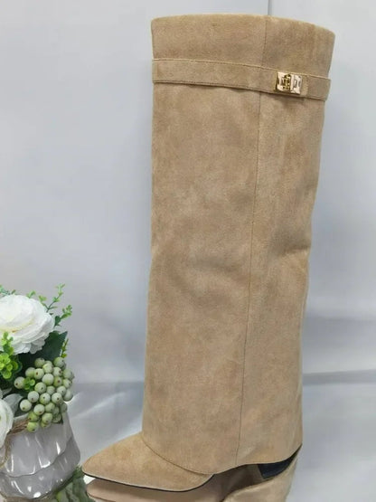 Elvira | Botas Altas de Ante Mujer Caña Alta Hebilla