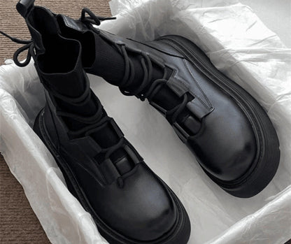 Esther | Botines con Cordones Plataforma Mujer Estilo Militar Hebillas