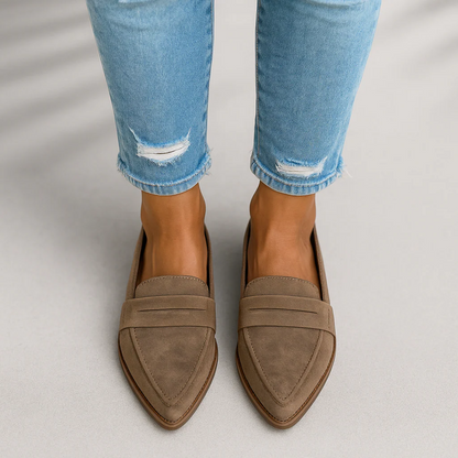 Esther | Mocasines de Ante Punta Fina Mujer Barra Penny