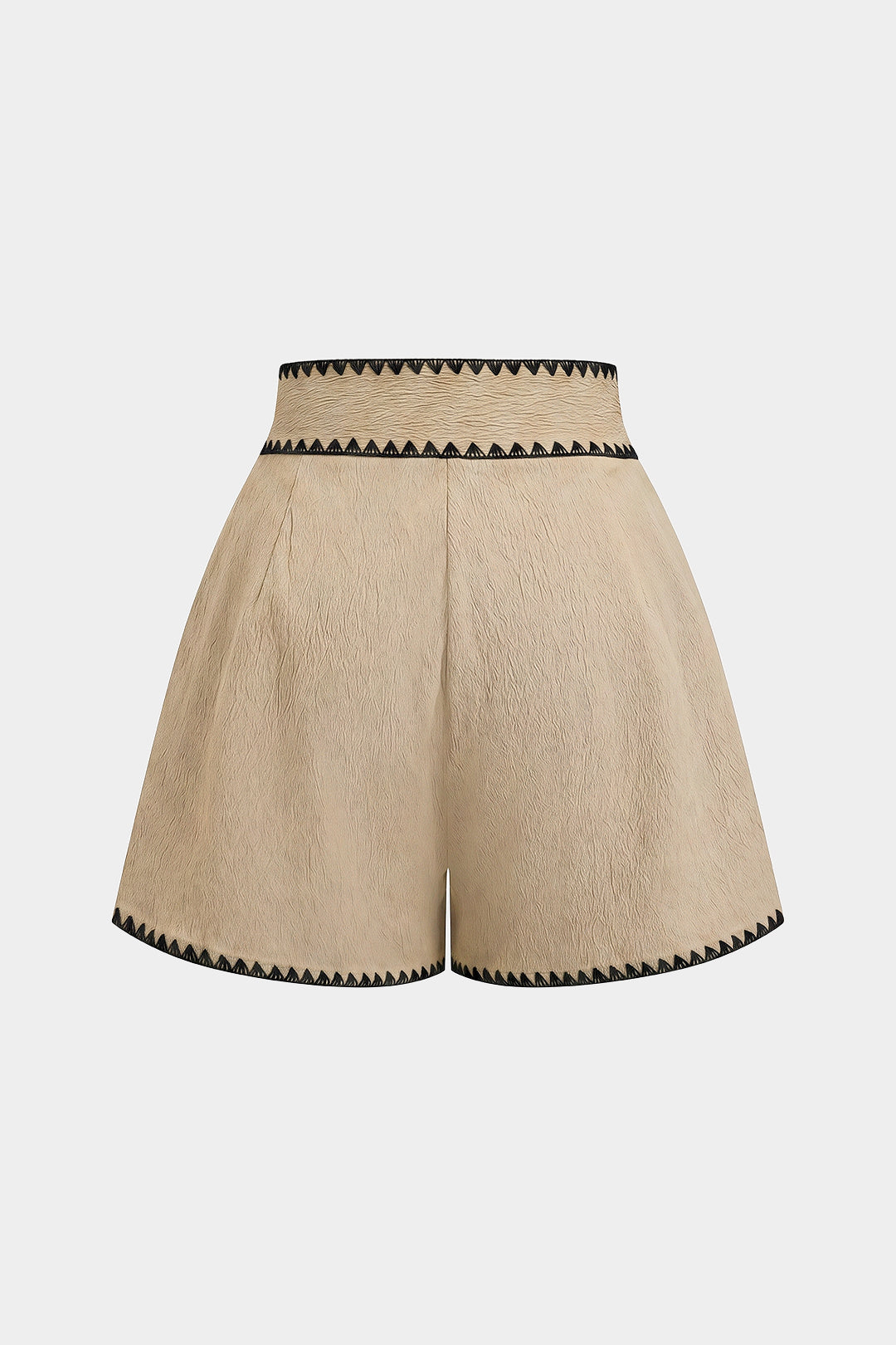 Shorts Beige con Ribete Bordado y Lazo
