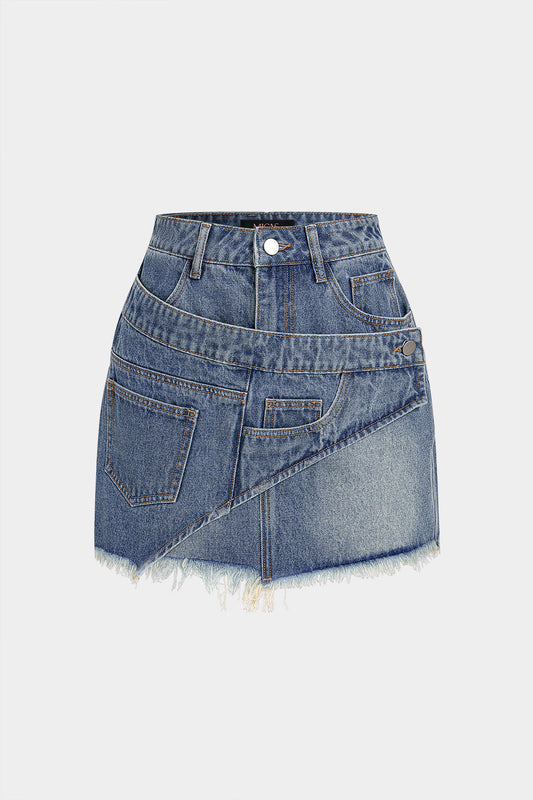 Minifalda Denim con Diseño Asimétrico y Bajo Roto