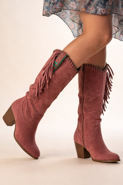 Gema | Botas Camperas Mujer con Flecos Tacón Cuadrado