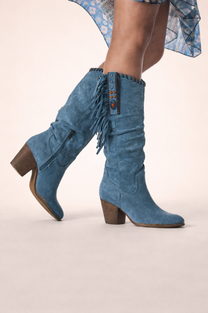 Gema | Botas Camperas Mujer con Flecos Tacón Cuadrado