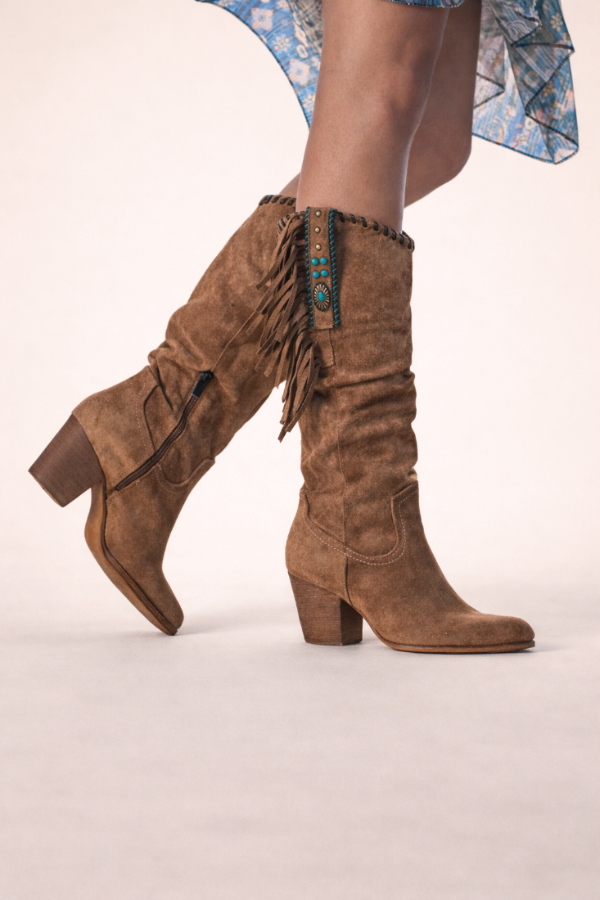 Gema | Botas Camperas Mujer con Flecos Tacón Cuadrado