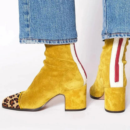Gema | Botines de Ante con Tacón de Bloque Mujer Estampado Leopardo