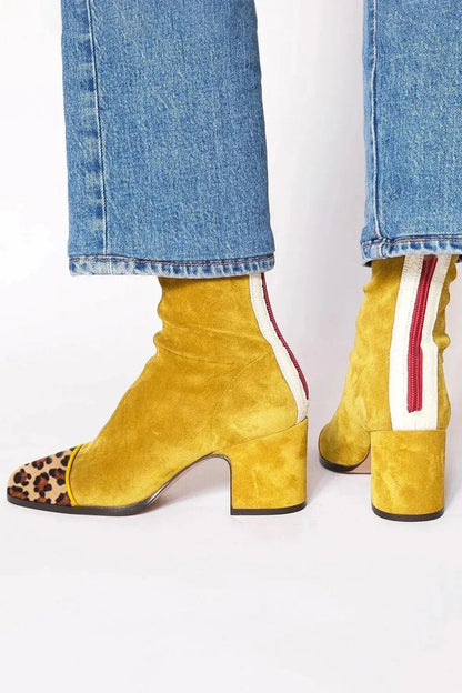 Gema | Botines de Ante con Tacón de Bloque Mujer Estampado Leopardo