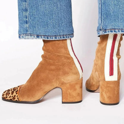 Gema | Botines de Ante con Tacón de Bloque Mujer Estampado Leopardo