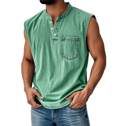 Camiseta Sin Mangas Efecto Denim con Bolsillo