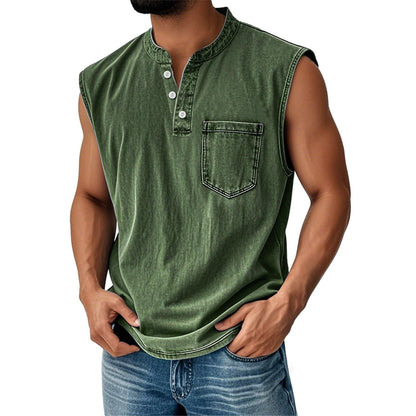 Camiseta Sin Mangas Efecto Denim con Bolsillo