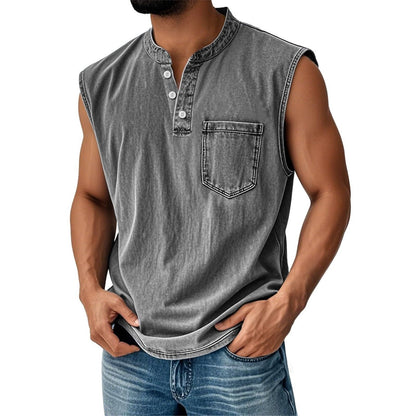 Camiseta Sin Mangas Efecto Denim con Bolsillo