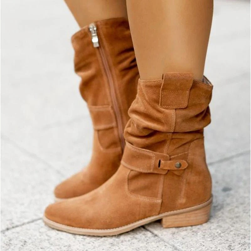 Inés | Botas Cowboy de Ante Mujer Caña Media Slouchy