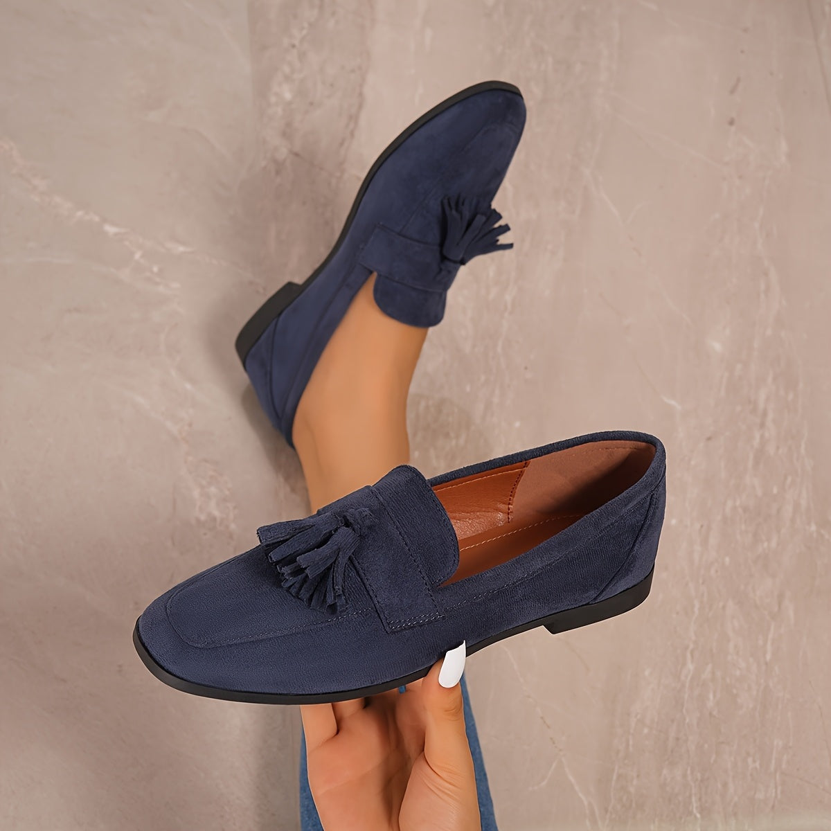 Inés | Mocasines de Ante con Borlas Mujer Planos