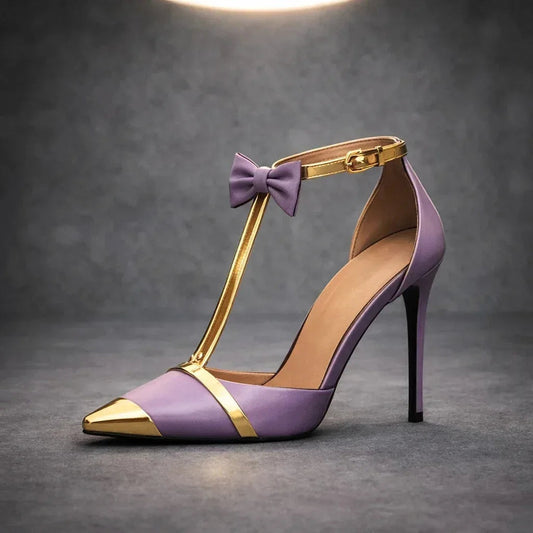 Inés | Stilettos de Tacón Aguja con Lazo Mujer Punta Fina Correa Tobillo