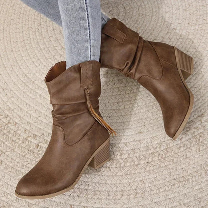 Irene | Botas Cowboy Mujer Ante Caña Media Flecos