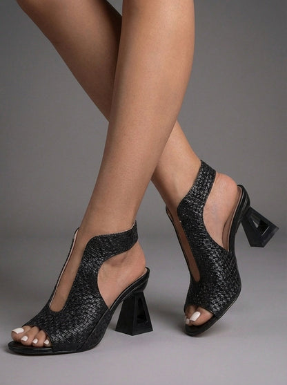 Irene | Sandalias de Tacón Trenzadas Slingback Mujer Tacón Geométrico