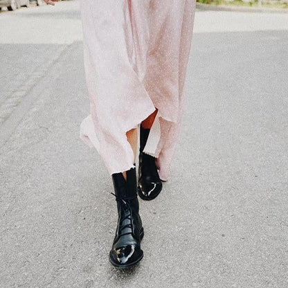 Jimena | Botas Planas de Piel con Cordones Mujer Caña Media