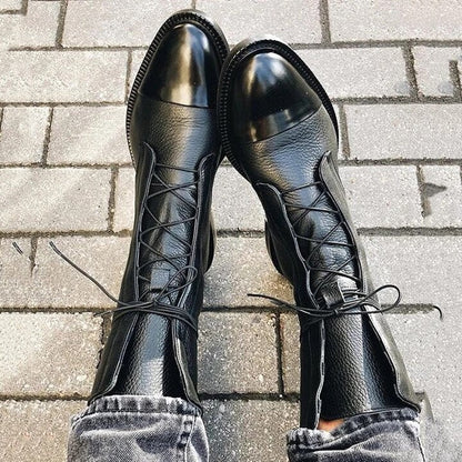 Jimena | Botas Planas de Piel con Cordones Mujer Caña Media