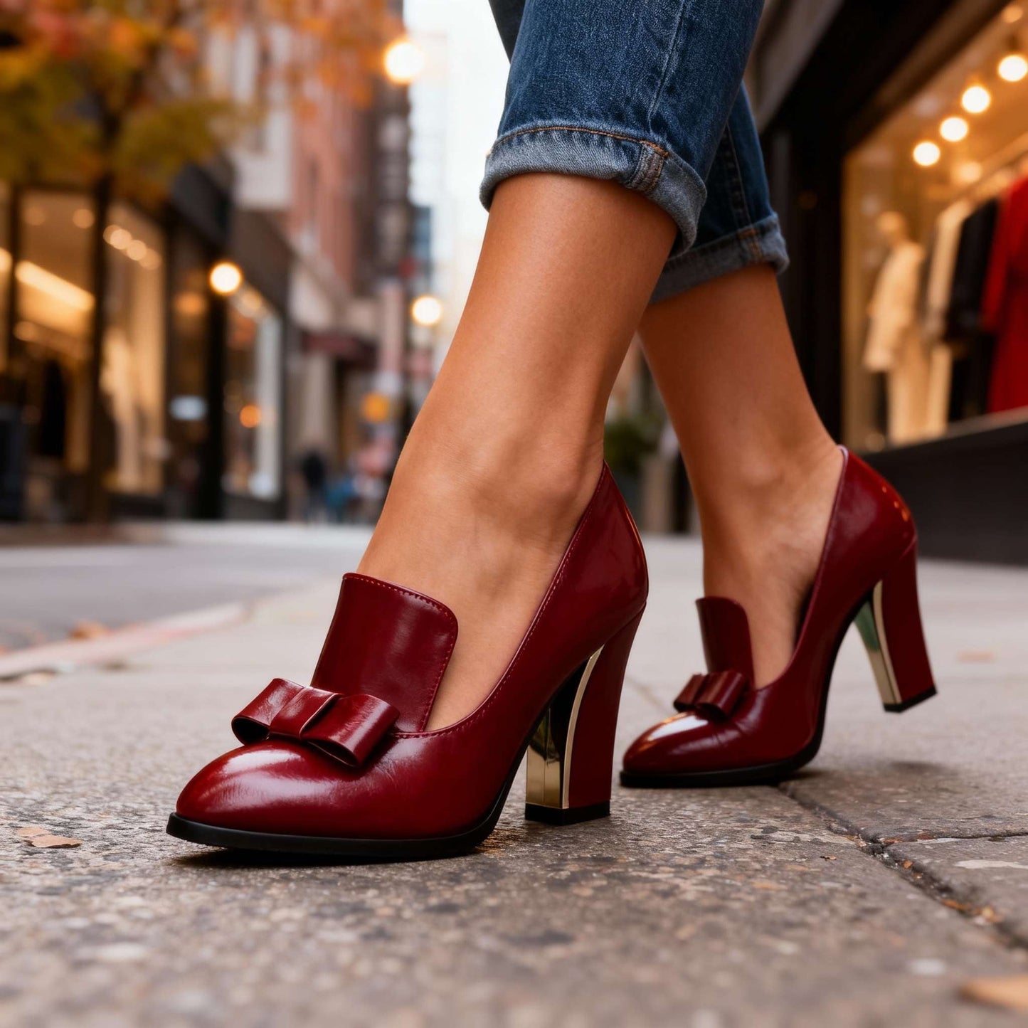Lidia | Zapatos de Tacón Bloque con Lazo Mujer Punta Fina