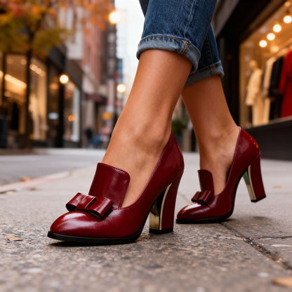 Lidia | Zapatos de Tacón Bloque con Lazo Mujer Punta Fina