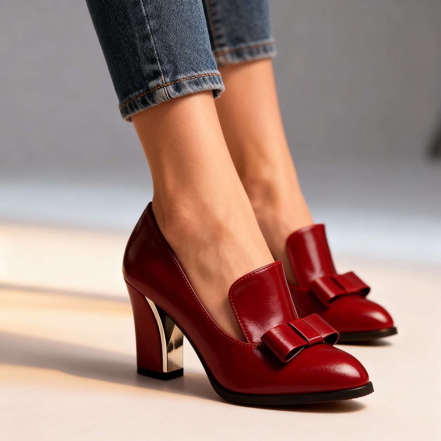 Lidia | Zapatos de Tacón Bloque con Lazo Mujer Punta Fina