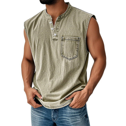 Camiseta Sin Mangas Efecto Denim con Bolsillo