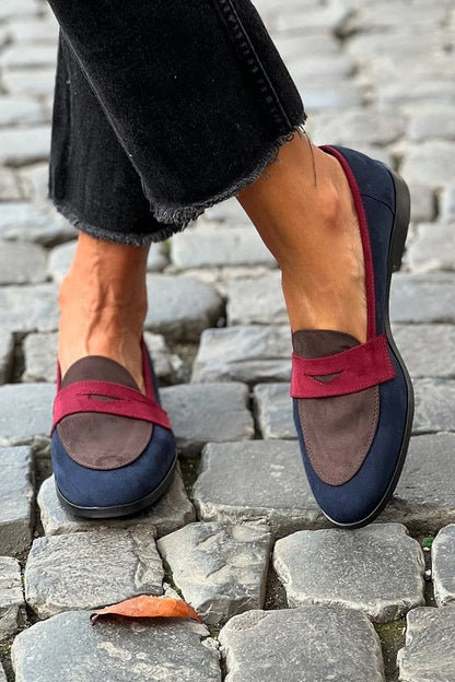 Lorena | Mocasines Negros de Ante Bicolor Mujer Suela Plana