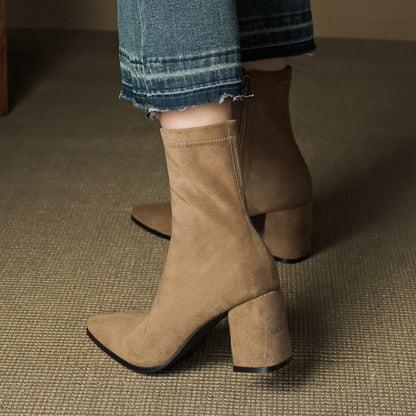 Mencía | Botines de Ante Tacón Bloque Mujer Cremallera Lateral
