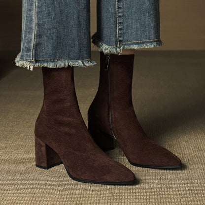 Mencía | Botines de Ante Tacón Bloque Mujer Cremallera Lateral