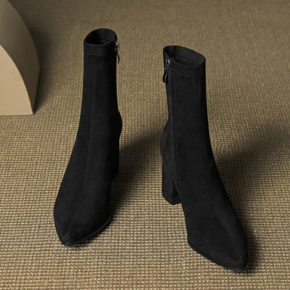Mencía | Botines de Ante Tacón Bloque Mujer Cremallera Lateral