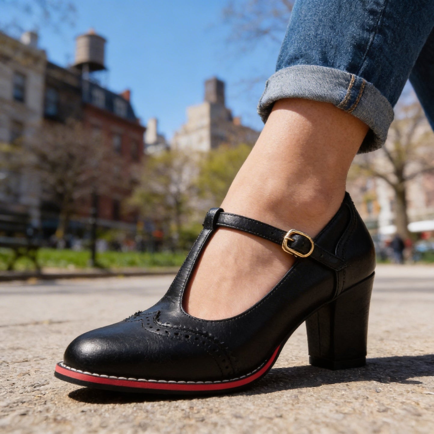 Mónica | Zapatos Mary Jane de Tacón Bloque Mujer Correa T Brogue