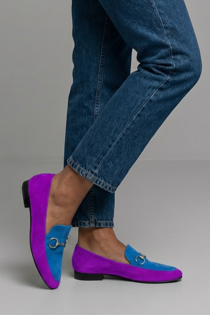Nahia | Mocasines de Ante Mujer Planos Hebilla Metal