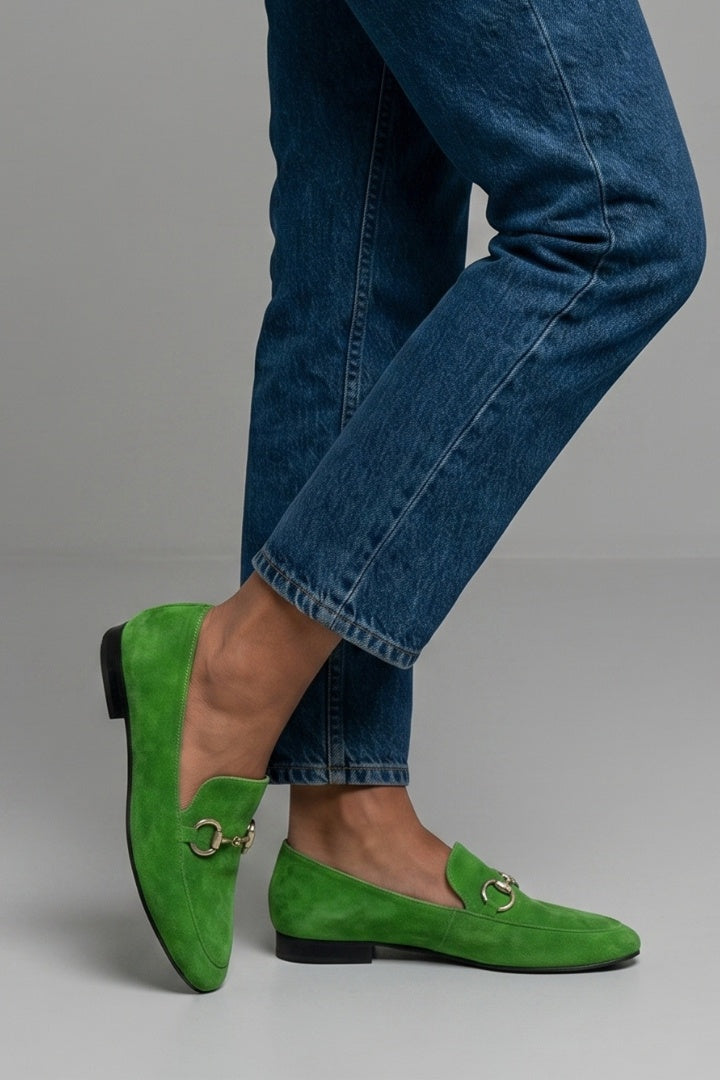 Nahia | Mocasines de Ante Mujer Planos Hebilla Metal