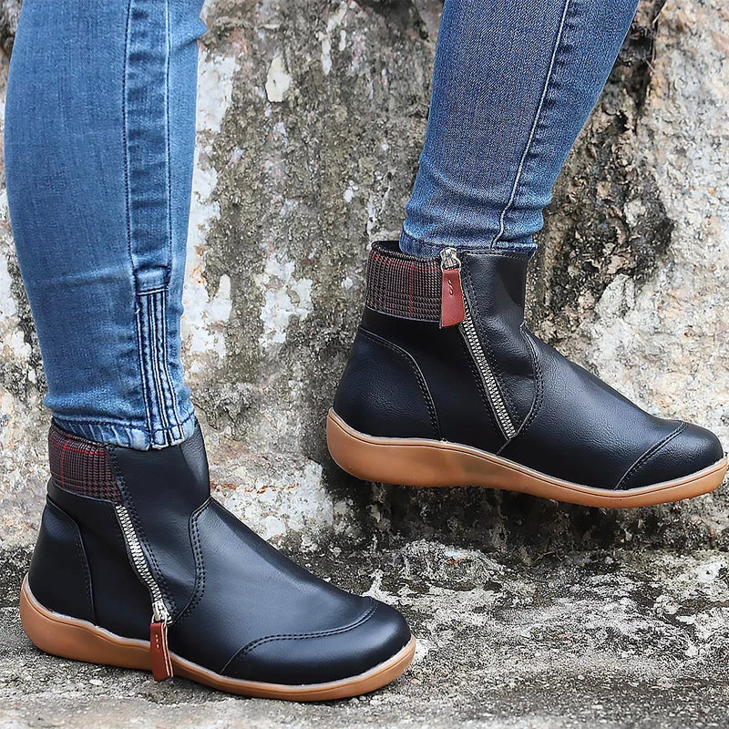 Naia | Botines Planos Mujer Cremallera Lateral Punta Redonda