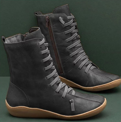 Natalia | Botas Planas con Cordones Mujer Caña Media Piel