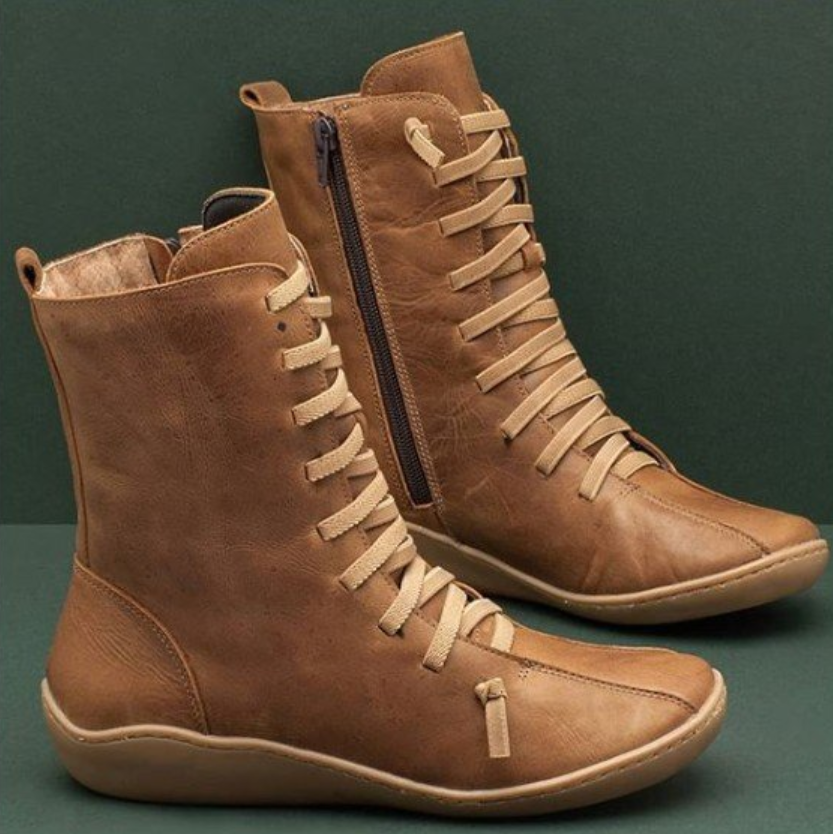 Natalia | Botas Planas con Cordones Mujer Caña Media Piel