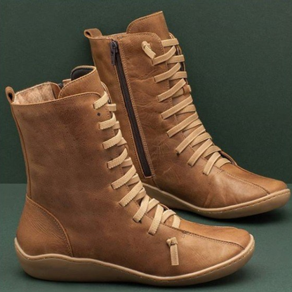 Natalia | Botas Planas con Cordones Mujer Caña Media Piel