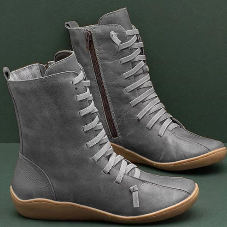 Natalia | Botas Planas con Cordones Mujer Caña Media Piel