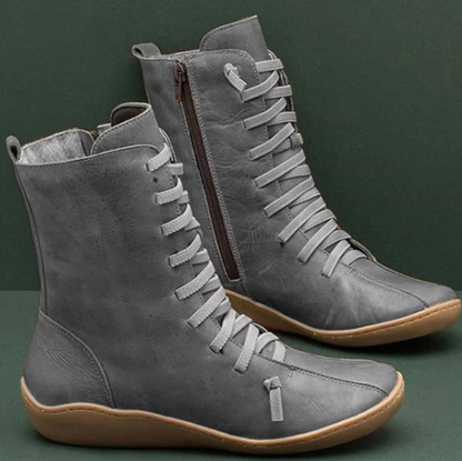Natalia | Botas Planas con Cordones Mujer Caña Media Piel