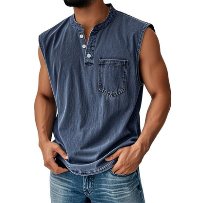 Camiseta Sin Mangas Efecto Denim con Bolsillo