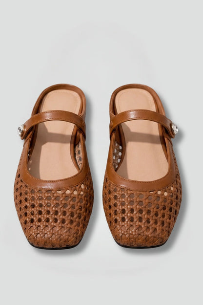 Nuria | Mules Planos Tejidos Mary Jane Mujer Correa Joya