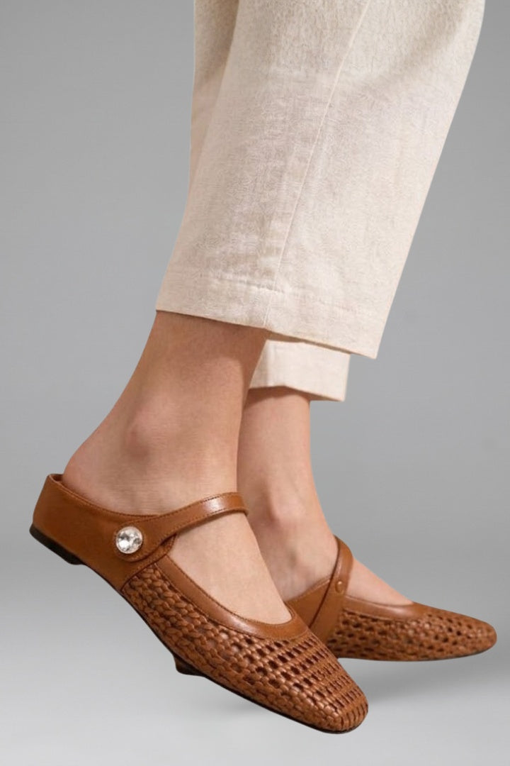 Nuria | Mules Planos Tejidos Mary Jane Mujer Correa Joya