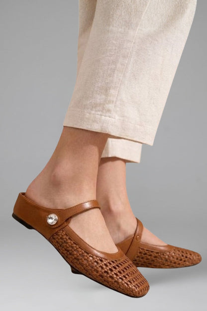 Nuria | Mules Planos Tejidos Mary Jane Mujer Correa Joya