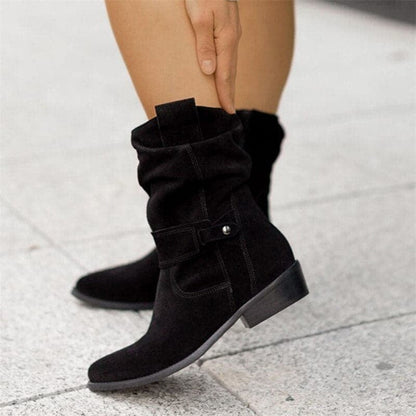 Paloma | Botines de Ante Planos Mujer Caña Media Hebilla