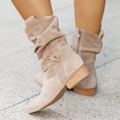 Paloma | Botines de Ante Planos Mujer Caña Media Hebilla